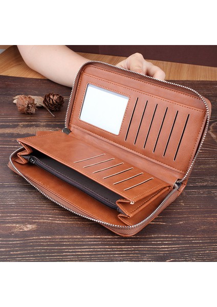 2022 Yeni Cüzdan Erkek Uzun Retro Moda Debriyaj Çok Fonksiyonlu Dikey Fermuarlı Cep Telefonu Çantası (Yurt Dışından) fiyatları