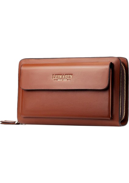 Leinasen Marka Erkek Cüzdan Para Cebi Fermuarlı Çift Fermuarlı Erkek Cüzdan Uzun Büyük Erkek Çanta Sikke El Çantası (Kahverengi) (Yurt Dışından)