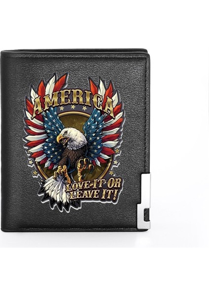 Kaliteli Erkek Cüzdan Deri Amerikan Kartal Kapak Billfold Ince Kredi Kartı/kimlik Tutucular Ekler Para Çantası Erkek Cep Kısa Çantalar (Yurt Dışından) indirimleri