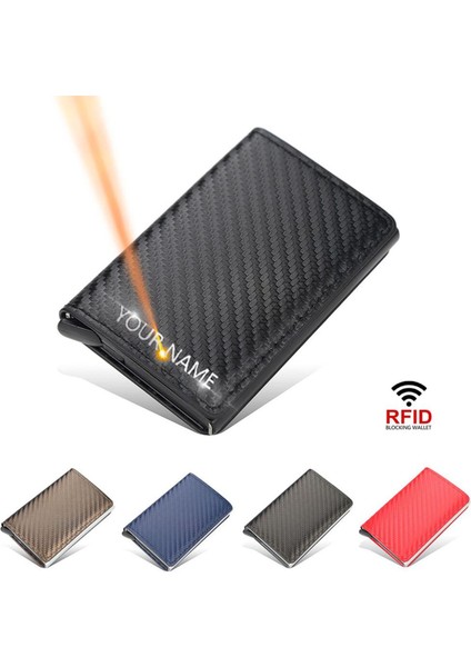 Yeni Mini Rfıd Erkek Cüzdan Karbon Fiber Kredi Kartı Tutucu Kazınmış Erkek Cüzdan Kaliteli Alüminyum Ince Popup Erkek Çantalar Cüzdanlar (Yurt Dışından)