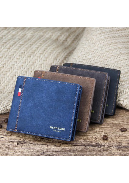 Erkek Cüzdan Para Çantası Düz Renk Deri Iş Kısa Cüzdan Ünlü Vintage Erkek Cüzdan Çanta (Yurt Dışından)