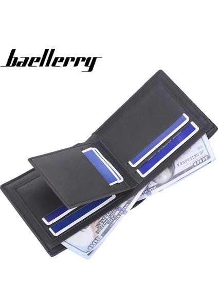 Baellerry Yeni Cüzdan Erkek Kısa Kore Versiyonu Iki Katlı Çoklu Kart Yuvası Klip Çizgili Açık Cüzdan (Yurt Dışından)