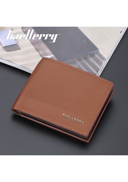 Baellerry Yeni Cüzdan Erkek Kısa Kore Versiyonu Iki Katlı Çoklu Kart Yuvası Klip Çizgili Açık Cüzdan (Yurt Dışından)
