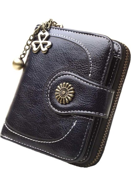 Retro Düz Renk Shamrock Charm Kısa Cüzdan Kadın Çok Yuvaları Debriyaj Çanta (Yurt Dışından)