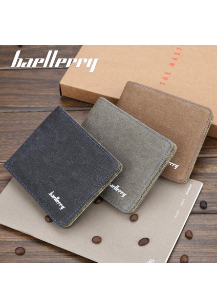 Baellerry Erkek Cüzdan Kore Versiyonu Kısa Yatay Cüzdan Tuval Bilet Klipsi Rahat Kart Çantası Öğrenci Bozuk Para Cüzdanı (Yurt Dışından)