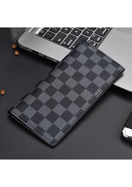 Spot Moda Ekose Erkek Cüzdan Hafif Iş Orta ve Uzun El Çantası Büyük Kapasiteli Çoklu Kart Bozuk Para Cüzdanı (Yurt Dışından)