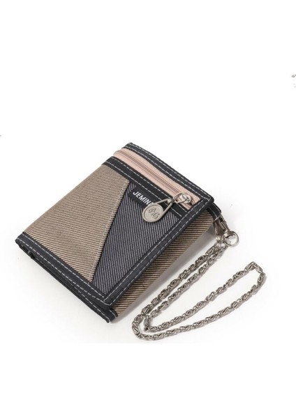 Erkek Erkek Düz Kanvas Üç Katlı Cüzdan Rahat Mini Kart Tutucu Zincirli Nakit Cüzdan Yeni Tasarım 5 Renk (Yurt Dışından) modelleri