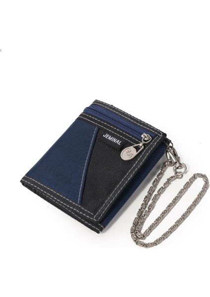 Erkek Erkek Düz Kanvas Üç Katlı Cüzdan Rahat Mini Kart Tutucu Zincirli Nakit Cüzdan Yeni Tasarım 5 Renk (Yurt Dışından) fırsatları