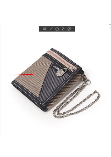 Erkek Erkek Düz Kanvas Üç Katlı Cüzdan Rahat Mini Kart Tutucu Zincirli Nakit Cüzdan Yeni Tasarım 5 Renk (Yurt Dışından) indirimleri