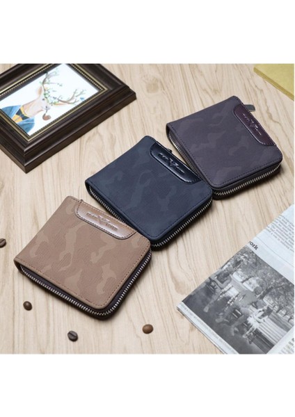 Yeni Erkek Kısa Cüzdan Kısa Kamuflaj Fermuarlı Iş Büyük Kapasiteli Cüzdan (Yurt Dışından)