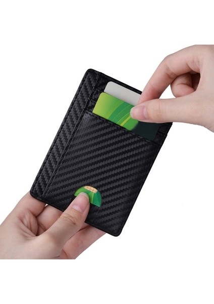 Jınbaolaı Rfid Erkek Cüzdan Küçük Deri Kredi Kartı Tutucu Iş Erkek Mini Cüzdan Bozuk Para Cüzdanı Kadın Siyah Karbon Fiber (Yurt Dışından)