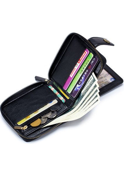 Sınır Ötesi Yeni Ürünler 2022 Retro Erkek Kısa Cüzdan Yatay Fermuarlı Çok Fonksiyonlu Kart Tutucu Üç Katlı Toka Bozuk Para Cüzdanı (Yurt Dışından) modelleri