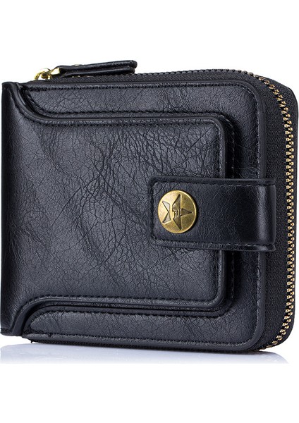 Sınır Ötesi Yeni Ürünler 2022 Retro Erkek Kısa Cüzdan Yatay Fermuarlı Çok Fonksiyonlu Kart Tutucu Üç Katlı Toka Bozuk Para Cüzdanı (Yurt Dışından) indirimleri