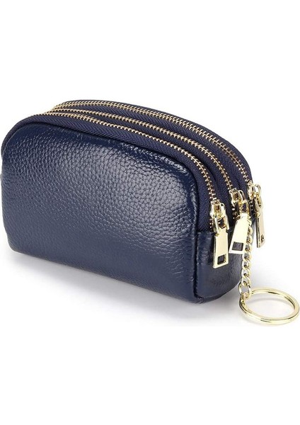 Kadın Üçlü Zip Anahtarlık Bozuk Para Cüzdanı Deri Kartlıklı Cüzdan Mini Kese-Koyu Mavi (Yurt Dışından) fiyatları