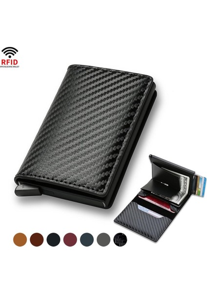Dıenqı Karbon Rfid Cüzdan Erkek Para Kart Tutucu Cep Mini Ince Cüzdan Kadın Erkek Akıllı Çantalar Otomatik Açılır Vale Cüzdan (Yurt Dışından)