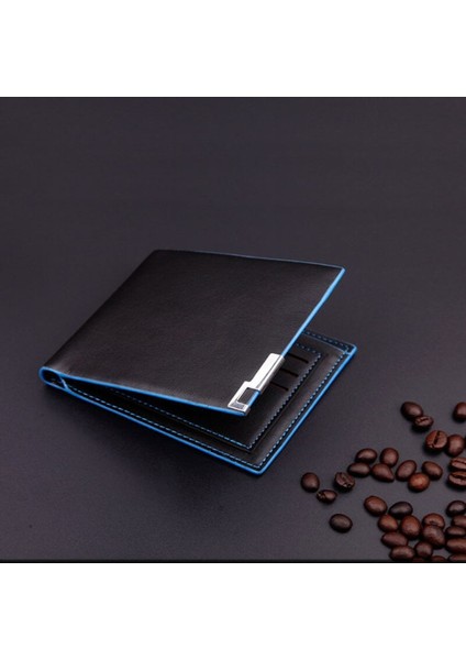 Serin Stil Mavi Kenar Cüzdan Erkek Basit Kısa Yatay Cüzdan Erkek Ultra-Ince Kredi Kartı Tutucu Ince Cüzdan Cartera Hombre (Yurt Dışından) modelleri