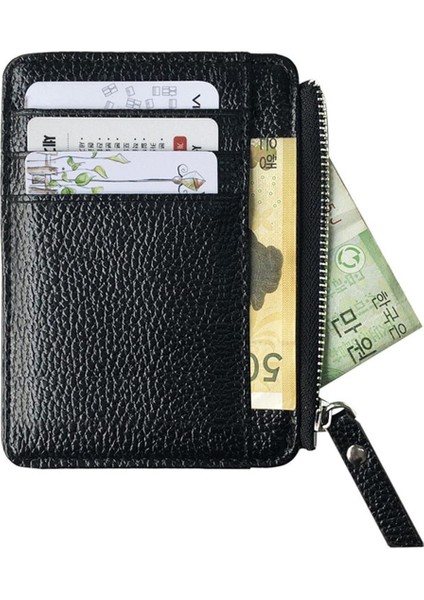 Erkek Cüzdan Düz Renk Dokulu Pu Fermuar Kart Tutucu Mini Bozuk Para Cüzdanı Yeni (Yurt Dışından)