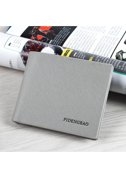 Pidenbao Yeni Cüzdan Erkek Kısa Cüzdan Yatay Bölüm Kore Versiyonu Öğrenci Cüzdanı Ultra Ince Çapraz Desen Cüzdan (Yurt Dışından)