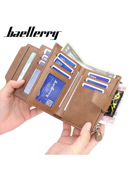 Baellerry Erkek Kısa Cüzdan Kore Versiyonu Tokalı Çoklu Kartlı Cüzdan Büyük Kapasiteli Dikey Ehliyet Cüzdanı (Yurt Dışından) indirimleri