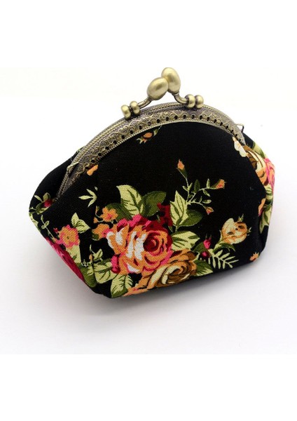 Cüzdan, Bayan Vintage Çiçek Mini Bozuk Para Cüzdanı Clutch Çanta (Siyah) (Yurt Dışından)