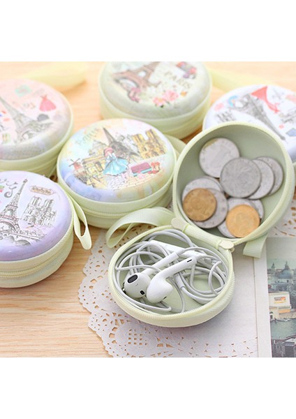 Taşınabilir Güzel Yuvarlak Cüzdan Karikatür Eyfel Kulesi Kulaklık Anahtar Tutucu Kılıf Çanta (Yurt Dışından) modelleri