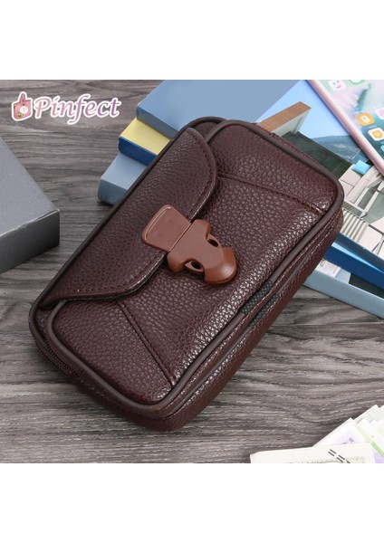 [allgood] Moda Erkek Mini Taşınabilir Retro Çok Fonksiyonlu Erkek Bel Çantası Pu Deri Fermuar Para Çanta Moda Kart Anahtar Kutu Cep Düz Renk Cüzdan Baba Erkek Arkadaşı Hediyeler (Yurt Dışından)