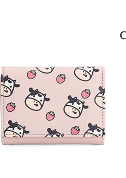 Kawaii Inek Baskı Cüzdan Kadın Kısa Kartlıklı Cüzdan Kadın Bozuk Para Cüzdanı Cüzdan (Yurt Dışından)