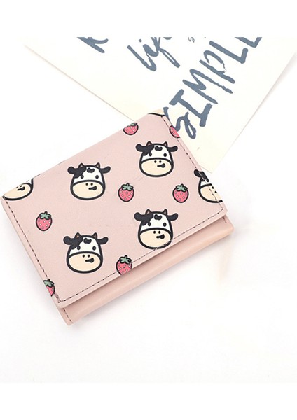Kawaii Inek Baskı Cüzdan Kadın Kısa Kartlıklı Cüzdan Kadın Bozuk Para Cüzdanı Cüzdan (Yurt Dışından)