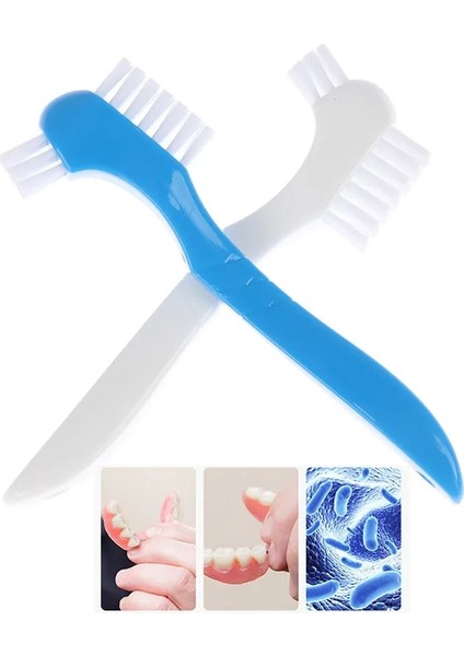 Protez Temizleme Fırçası Kıllar ve Ergonomik Kauçuk Saplı Çok Katmanlı Kıllar Yanlış Diş Fırçası Ağız Bakımı Aracı (Yurt Dışından)