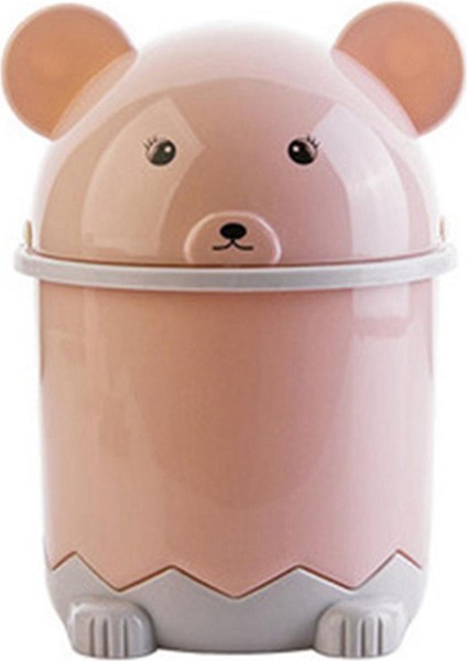 Yaratıcı Sevimli Masaüstü Çöp Masaüstü Kapaklı Küçük Kağıt Sepeti Mini Çevirme Plastik Çöp Kutusu Pembe (Yurt Dışından)