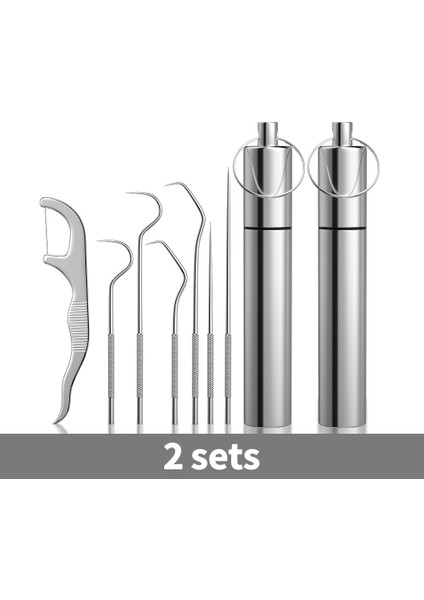 Takım Paslanmaz Çelik Diş Ipi Yeniden Kullanılabilir Kürdan Iplik Kürdan Anahtarlık Diş Arasında Temiz Pensesinde Alaşım Metal (Yurt Dışından)