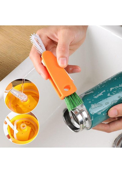 [eğlenceli Canlı] 3'ü 1 Arada Kapak Temizleme Fırçası Biberon Emzik Kapağı Fırçası Oluk Boşluğu Temizleme Araçları Için Çok Fonksiyonlu Ev Temizleme Fırçası (Yurt Dışından)