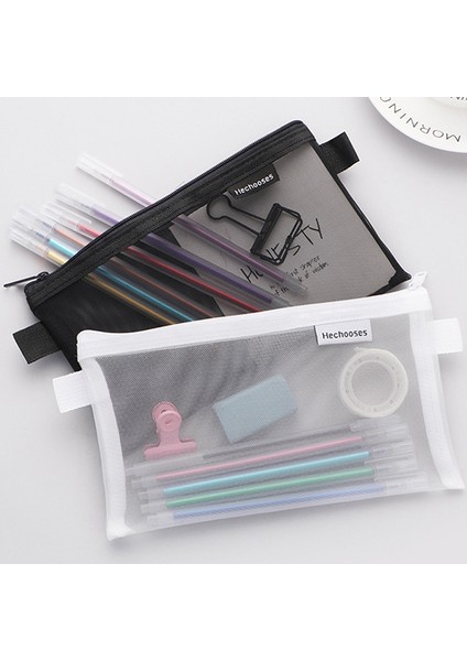 Şeffaf Mesh Öğrenci Taşınabilir Kalem Kutusu L Kapasiteli Fermuarlı Evrak Çantası (Yurt Dışından)