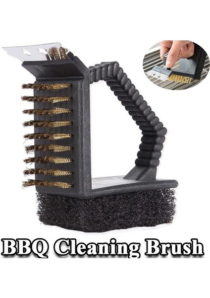 Barbekü Için 3'ü 1 Arada Temizleme Fırçası, Entegre Çelik Kazıyıcılı Dayanıklı Izgara Kazıyıcı, Metal Kıllar ve Sünger, Barbekü Temizleme Aracı (Yurt Dışından)