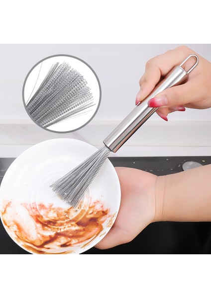 Paslanmaz Çelik Tencere Fırçası Ev Uzun Saplı Yıkama Pot Fırçası Asılı Tip Dekontaminasyon Fırçası Çelik Tel Temizleme Aracı 1 Adet (Yurt Dışından)