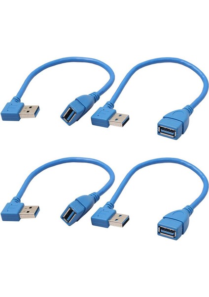 4x Kısa Superspeed USB 3.0 Erkek - Dişi Uzatma Kablosu, 90 Derece Adaptör Bağlantısı, Sol ve Sağ Açı - Mavi (Yurt Dışından)