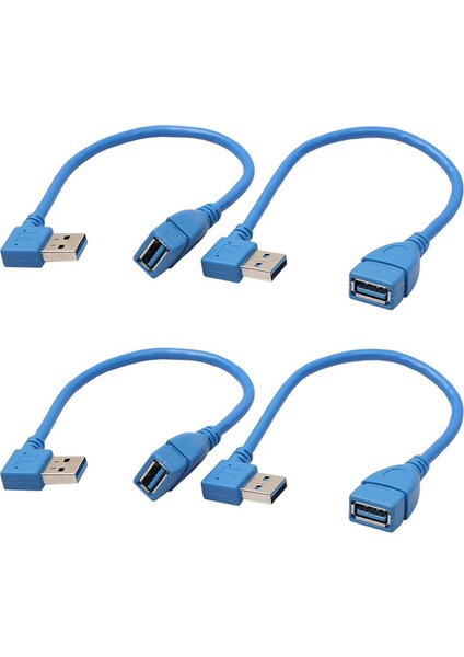 4x Kısa Superspeed USB 3.0 Erkek - Dişi Uzatma Kablosu, 90 Derece Adaptör Bağlantısı, Sol ve Sağ Açı - Mavi (Yurt Dışından) fiyatları