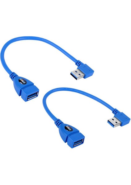 4x Kısa Superspeed USB 3.0 Erkek - Dişi Uzatma Kablosu, 90 Derece Adaptör Bağlantısı, Sol ve Sağ Açı - Mavi (Yurt Dışından) modelleri