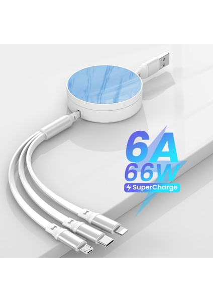 Geri Çekilebilir 6A/66W 3 In 1 USB Şarj Veri Kablosu iPhone 13 12 14 Pro Kablo Hızlı Şarj Samsung Xiaomi Için USB C Tipi Kablo (Yurt Dışından)