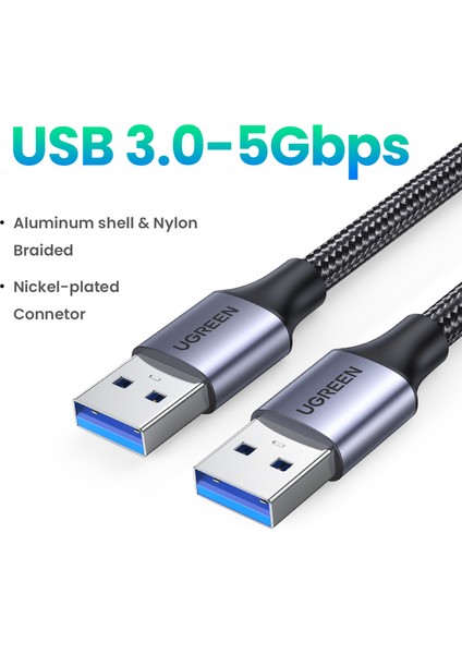 Ugreen USB 3.0 A - A Kablosu USB - USB Erkek - Erkek Naylon Örgülü Tip A - Sabit Disk Muhafazaları Için A Tipi Kablo Oyuncu Dizüstü Bilgisayar Soğutucusu (Yurt Dışından)
