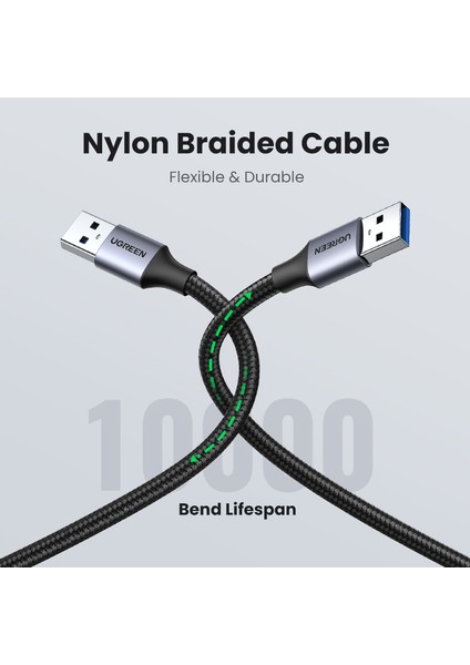 Ugreen USB 3.0 A - A Kablosu USB - USB Erkek - Erkek Naylon Örgülü Tip A - Sabit Disk Muhafazaları Için A Tipi Kablo Oyuncu Dizüstü Bilgisayar Soğutucusu (Yurt Dışından)