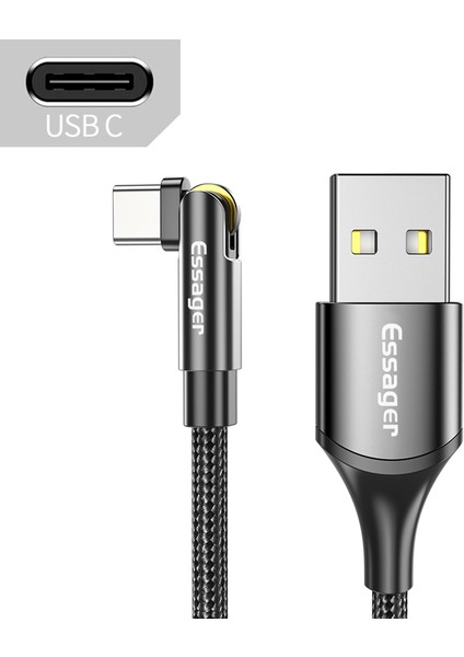 Essager Döndür Mikro USB C Tipi Kablo Xiaomi Samsung 3A Hızlı Şarj Usbc Typec 90 Derece Cep Telefonu Kablosu Veri Kablosu Kablosu (Yurt Dışından)