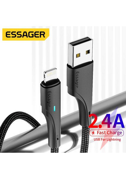 Essager USB Kablosu iPhone 11 12 13 Pro Max Mini x Xr Xs Se 8 7 6 Artı 6s 2.4A Hızlı Şarj Kablosu Veri Kablosu iPhone Şarj Cihazı Için (Yurt Dışından)