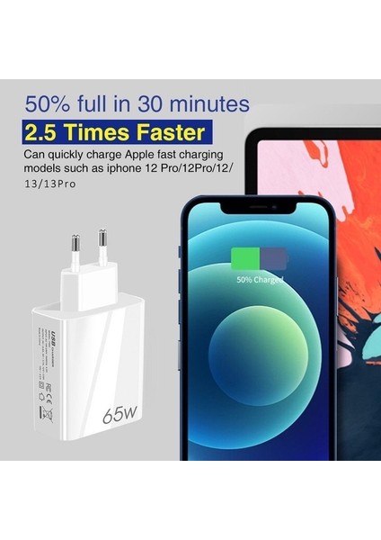 65W Hızlı Şarj USB C Şarj Cihazı / Ab Güç Adaptörü / Ingiltere Abd Tak Şarj Tipi C Kablosu (Yurt Dışından)