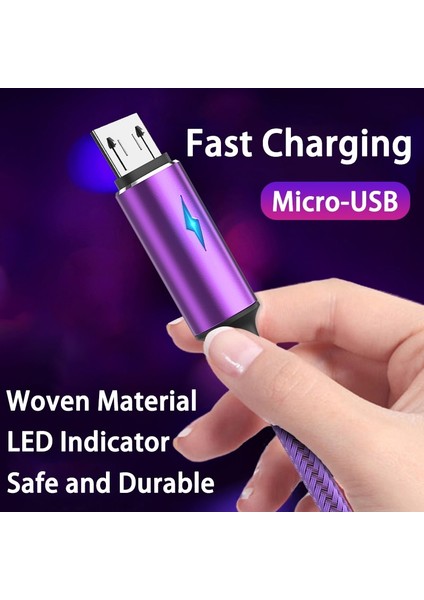 USB Mikro Kablo 3A Hızlı Şarj Veri Kablosu Şarj Kablosu Samsung Xiaomi Cep Telefonu Aksesuarları LED Göstergesi USB Kablosu (Yurt Dışından)