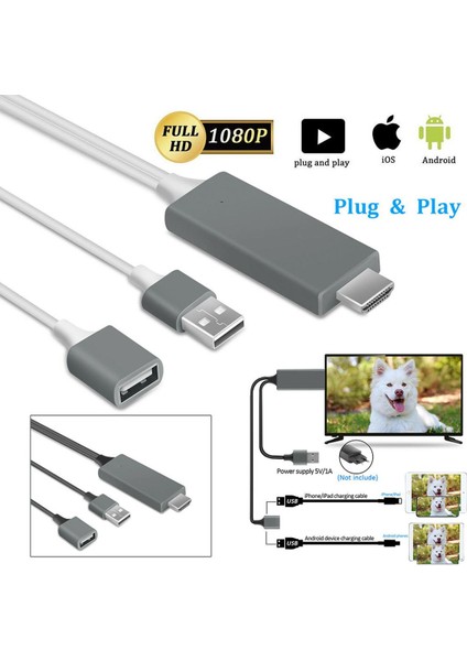 iPhone 11/ Ipad/ Android Için Ekran Hattı ile HDMI Dönüşüm Kablosu Yansıtma Kablolu Telefon Tv Hdtv Adaptör Tipi-C (Yurt Dışından)