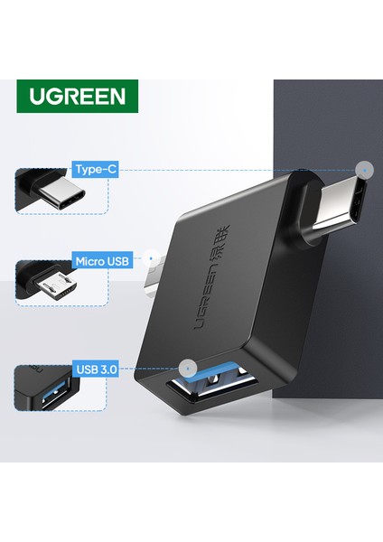 Ugreen USB 3.0 Otg Kablo Adaptörü 2 In 1 Mikro USB Adaptörü Tip-C Kablo Dönüştürücü Için Xiaomi One Plus Huawei Oppo Vıvo Samsung Nexus 6p Android Telefon (Yurt Dışından)