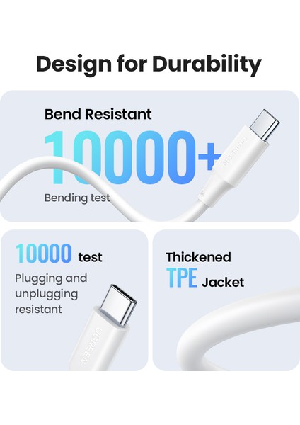 Ugreen USB C - USB C Kablosu, Pd3.0 100W USB C Kablosu 5A, MacBook Pro 2022, iPad Pro 2022, Samsung Galaxy S22/Z Fold, Google Pixel, Ps5, Switch Için C Tipi Kablo (Yurt Dışından)