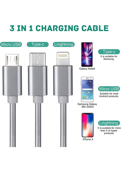 Lenuo 2.4A Geri Çekilebilir 3'ü 1 Arada Tip C / Yıldırım / Mikro USB Hızlı Şarj Kablosu (Yurt Dışından)