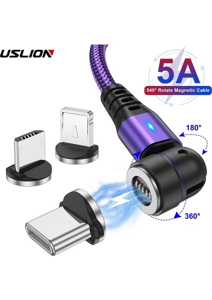 Uslıon 540 Döndür 5A Manyetik Kablo Hızlı Şarj Mikro USB Tip C Kablo iPhone Xiaomi Için Mıknatıs Şarj Cihazı Tel Kablosu USB Kablosu (Yurt Dışından)